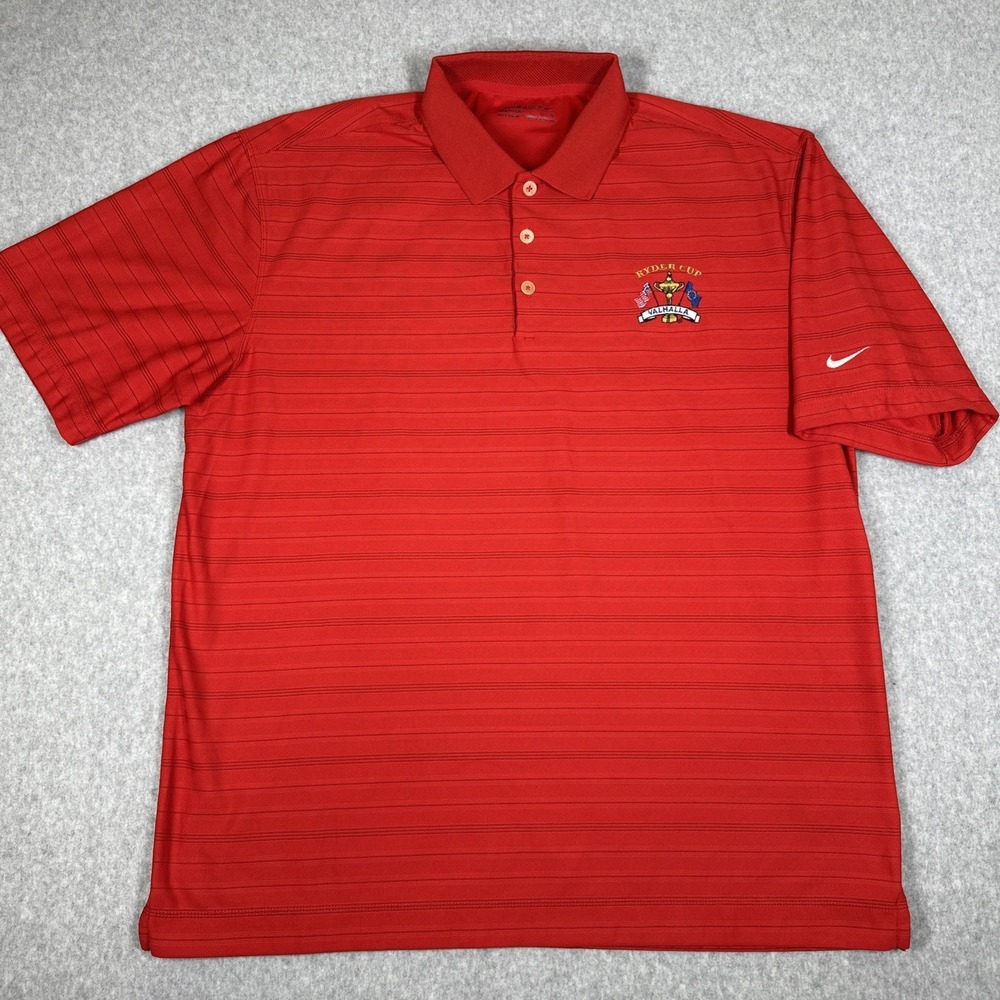Nike Golf Ryder‎ Cup Valhalla Red Polo Shirt Men's Striped Dri Fit Size Large